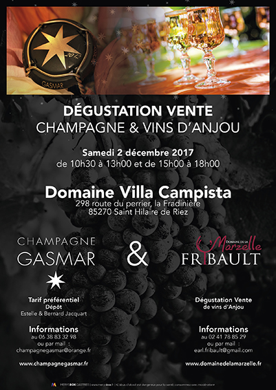 Dégustation et vente de champagne Gamar et Vins d'Anjou à St Hilaire de riez